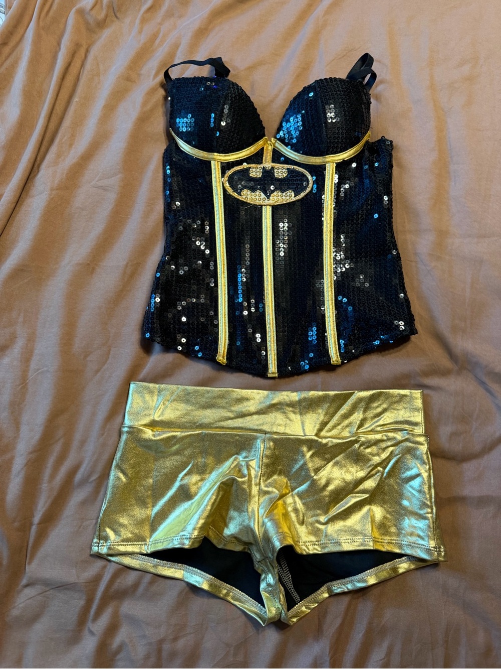 DC Comics Black Sequin Bustier with Yellow Bat Accent